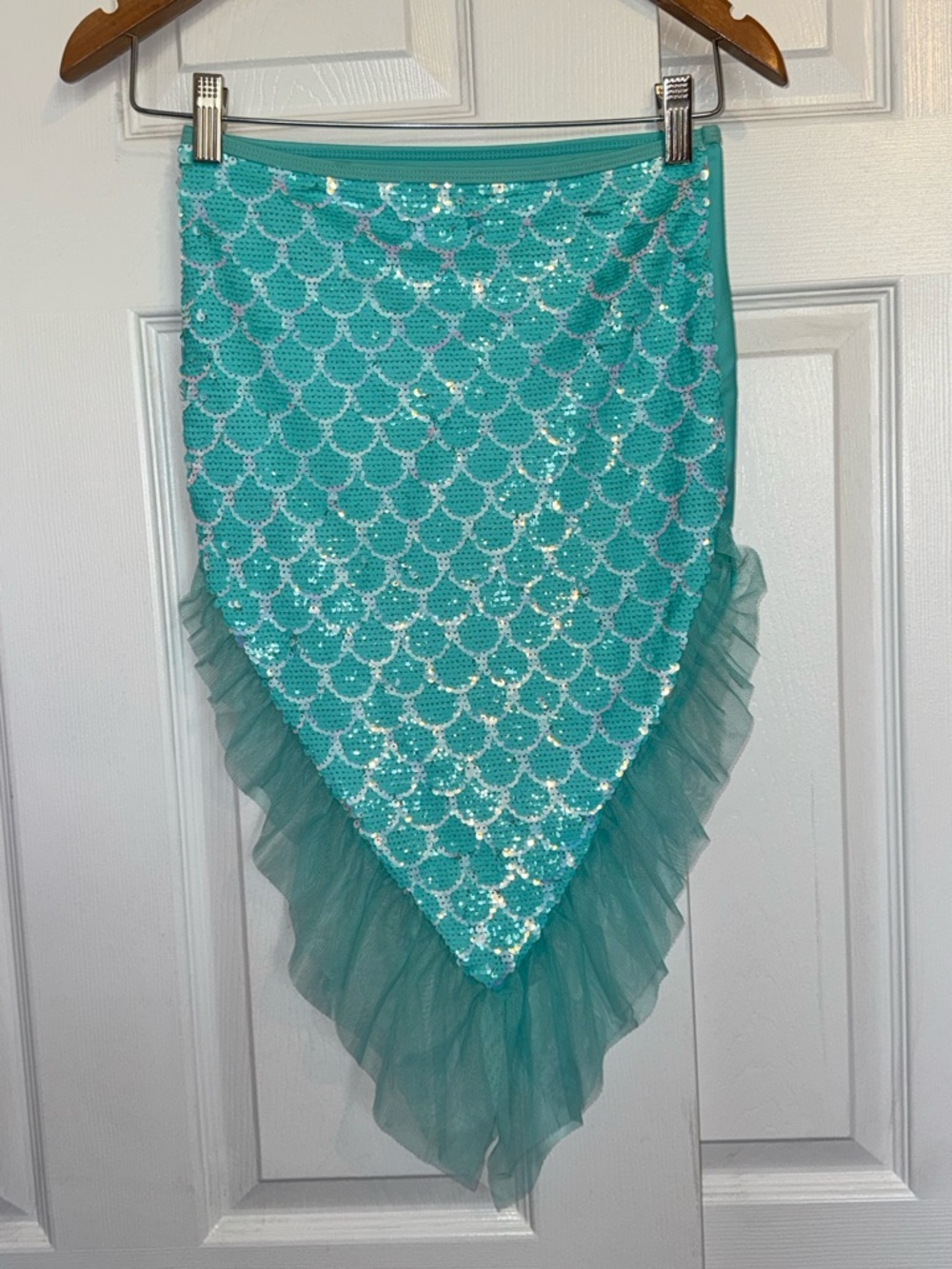 Girls Mermaid Sequin Beach Cover Up Skirt Size M 7/8 Teal Ariel Costume Swim